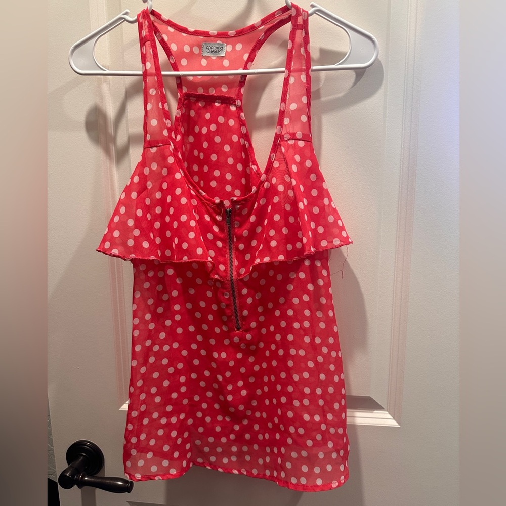 Pink Polkadot Blouse / Size Small